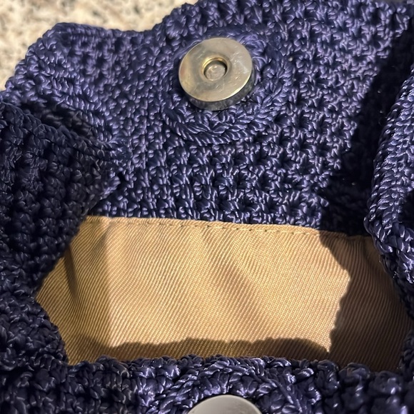 NWOT The Sak Navy Hand-Crochet Bag. Nice zip up pocket on outside.Navy Blue. - Picture 3 of 6